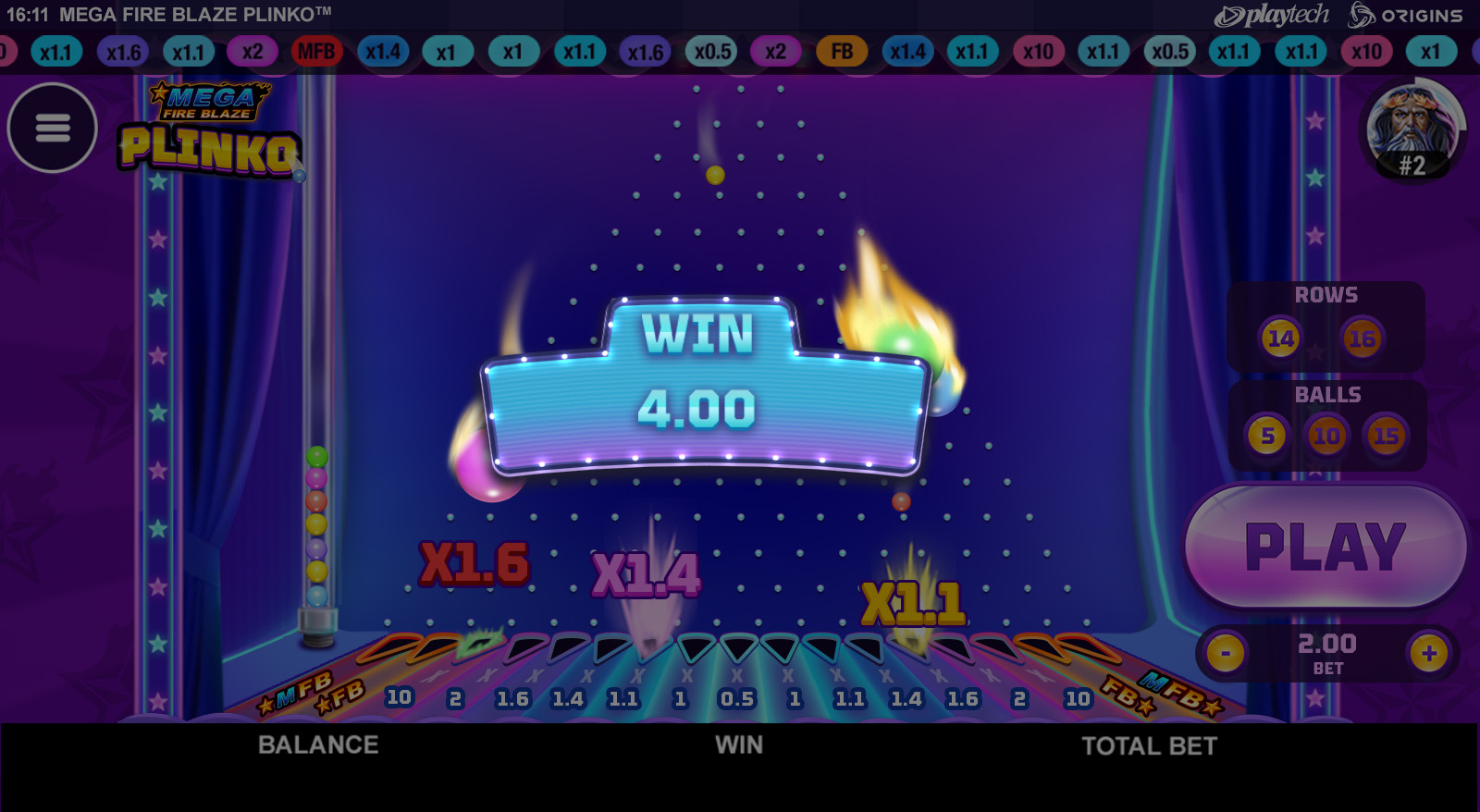 Win en Mega Fire Blaze Plinko