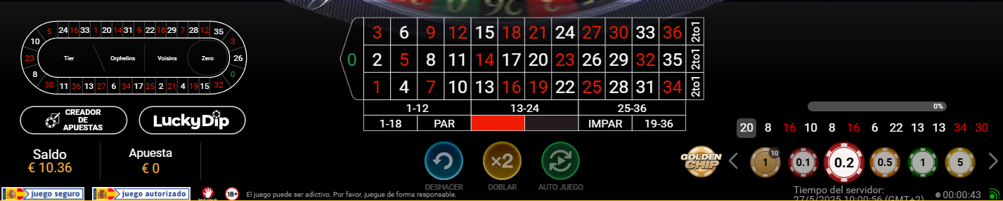 Vista de la Ruleta Slingshot en YoCasino