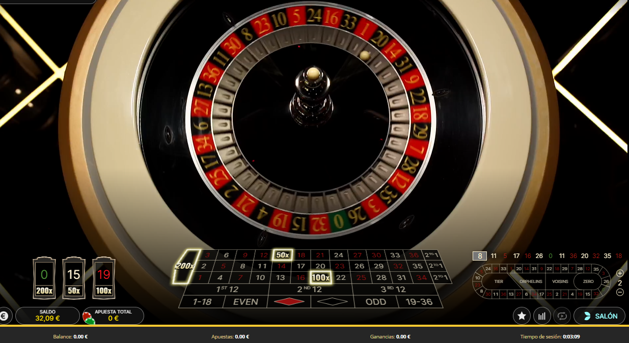 Vista de la Ruleta Rel&aacute;mpago en Vivo en YoCasino