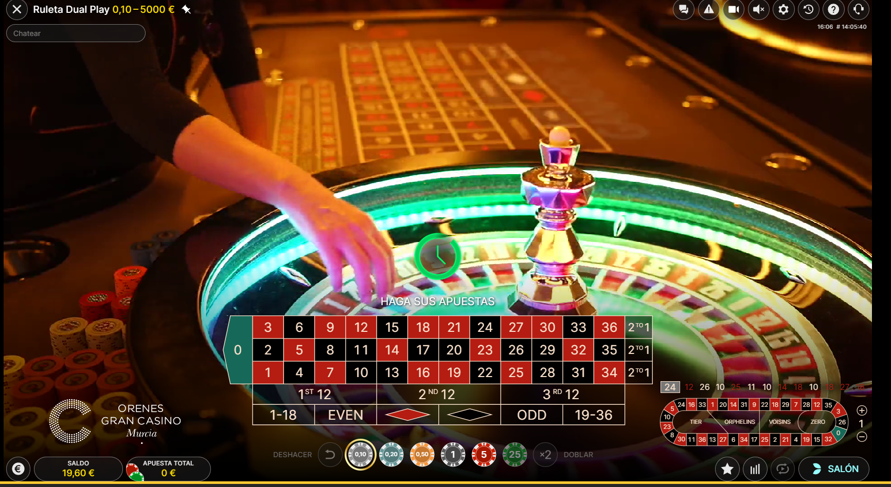 Dual Play Roulette en Directo desde Murcia en YoCasino