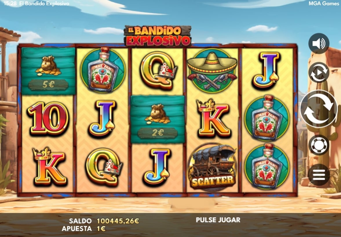 Interfaz de juego de la slot El Bandido Explosivo